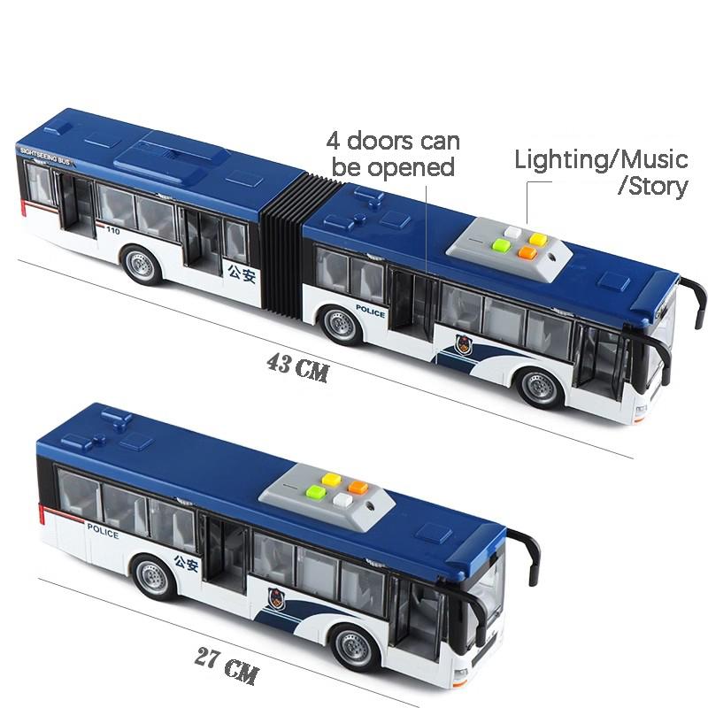 Autobús Articulado Modelo de Fundición a Presión Grande Simulación Inercia Sonido Luz Doble Sección Autobús Coche de Campus Juguetes Para Niños