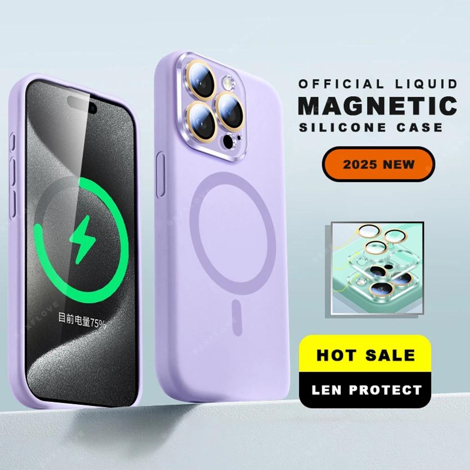 Lanyard Phone Case For iPhone 15 14 16 Plus 11 12 13 16 Pro Max Magsafe Liquid Silicone Magnetic Strap Charge Protector Cover