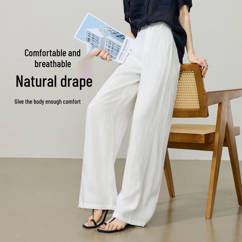 ESE-Y Women's Lyocell Linen Wide-Leg Trousers
