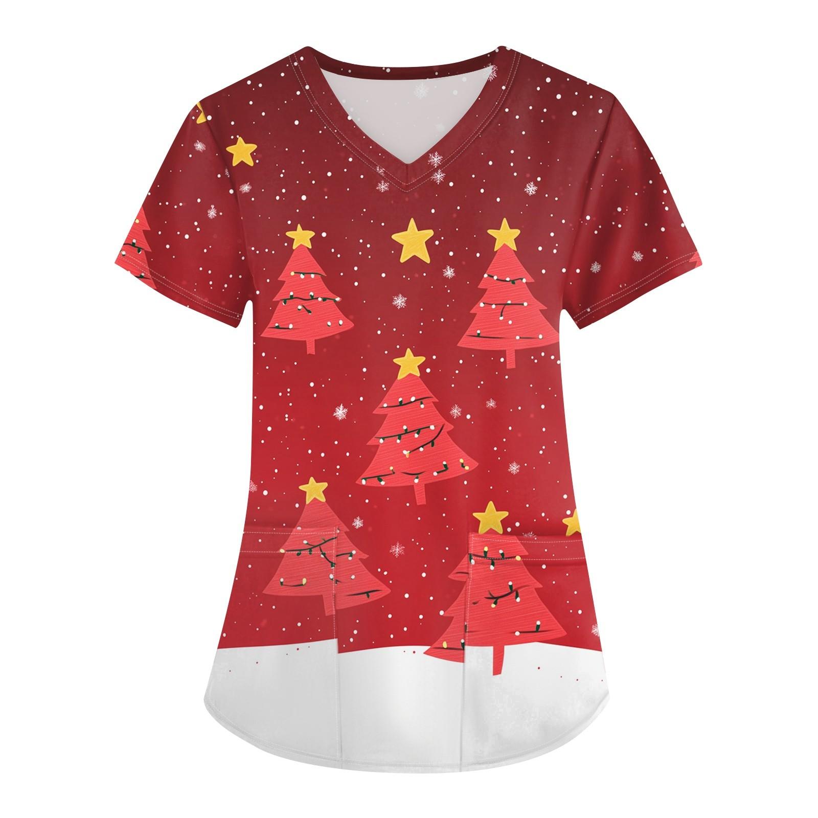 

Женская модная футболка с короткими рукавами и v-образным вырезом с принтом, маленькая рабочая футболка с карманами L красный