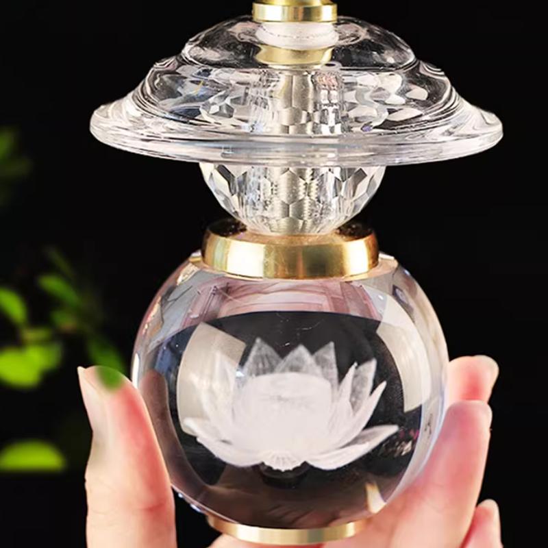 Household LED Crystal Ball Glass Lotus Lamp, Buddha Offering Lamp, Prayer, Feng Shui, Eternal Light of Buddha Hall, Buddha Tools
