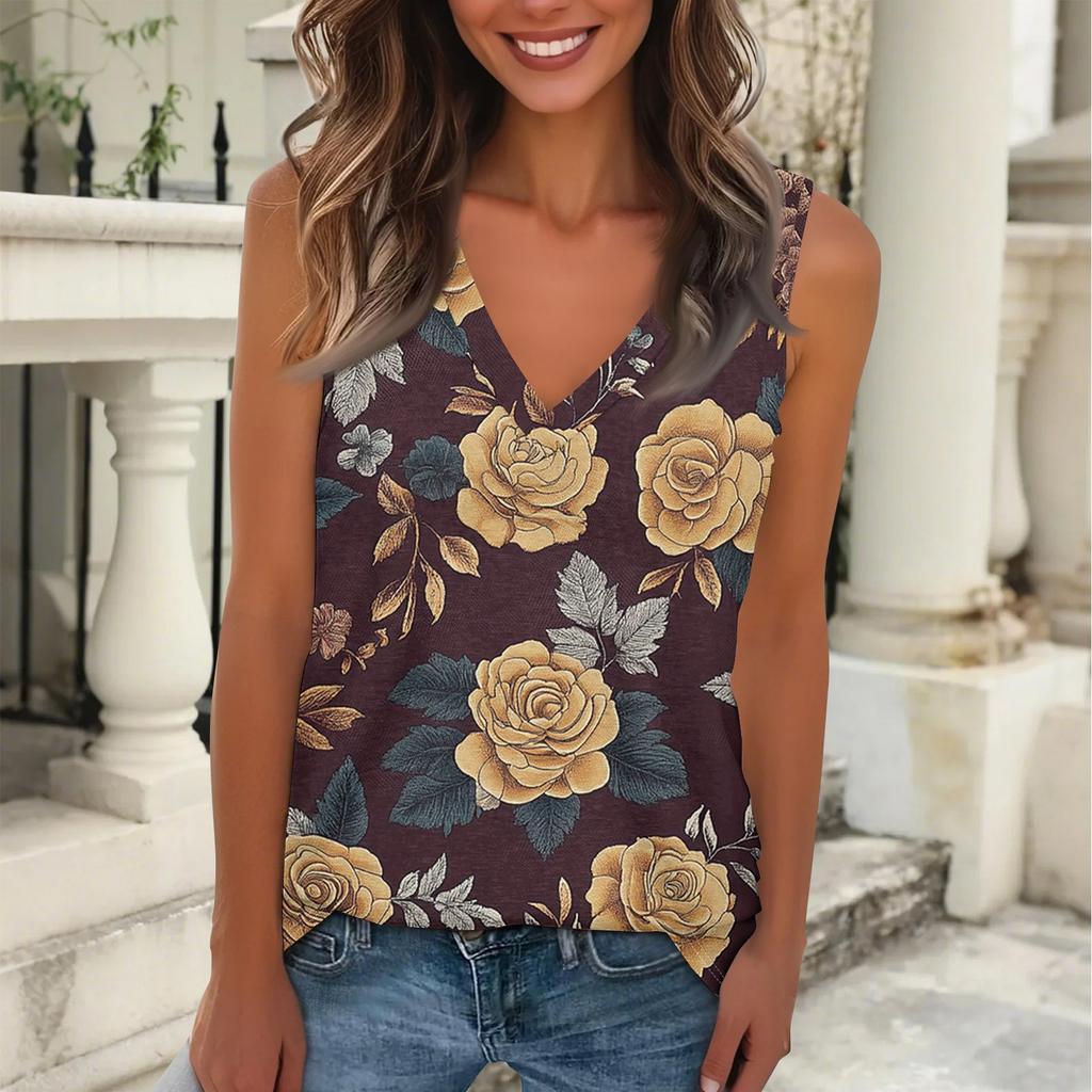 Damen Modisches Und Lässiges Alltagstaugliches Vielseitiges Ärmelloses Slim Top mit Blumenmuster