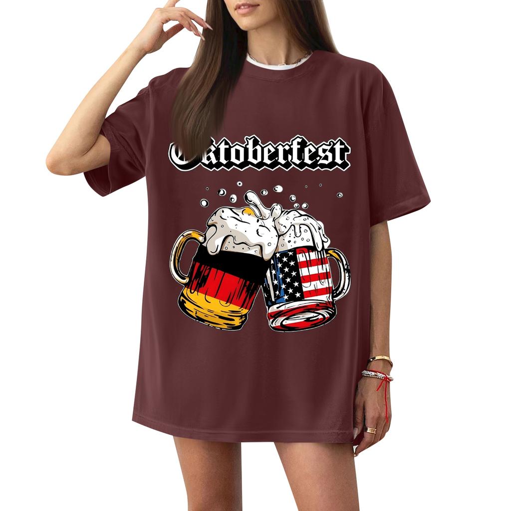 Women's Oktoberfest T-Shirt - Casual Letter Print Short Sleeve Top, Festival Tee
