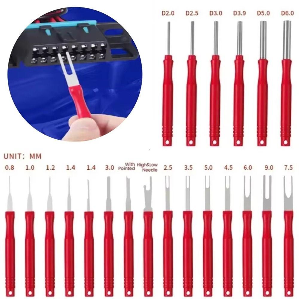 21Pcs/Set Electrical Connector Terminal Removal Tool Red Stainless Steel Wire Crimp Removal Tool
