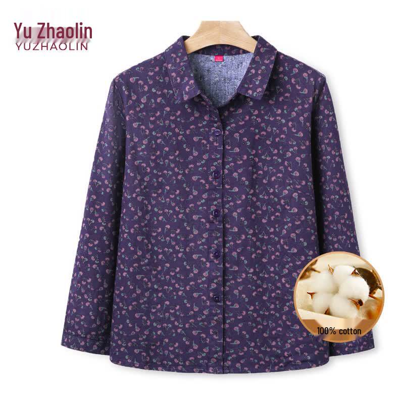 YUZHAOLIN Women s 100% Cotton Nine-Quarter Sleeve Floral Shirt XL