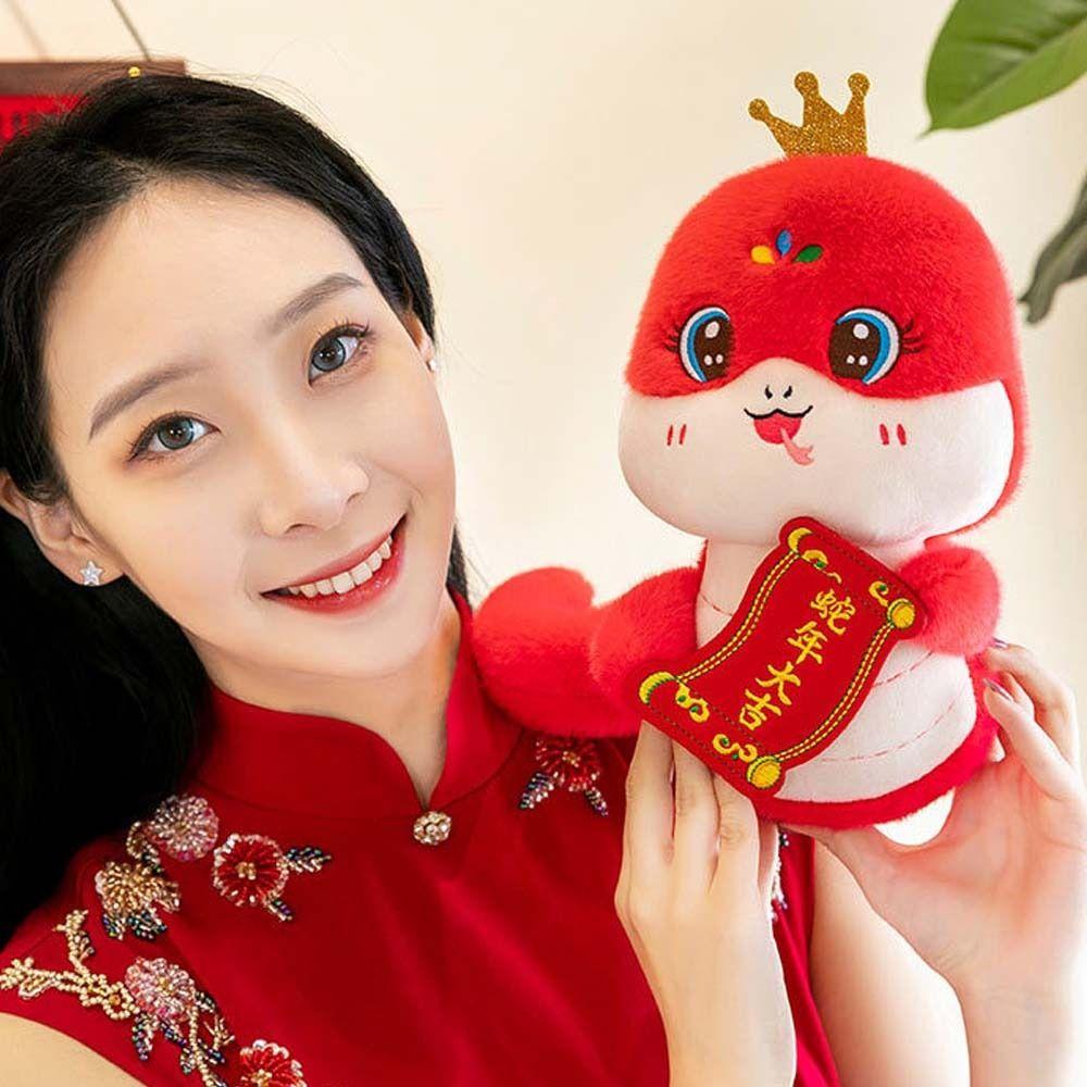 Stuffed Zodiac Crown Snake Doll Cute Lucky Snake Doll Plushies Snake Year Mascot Toy  Home Decor