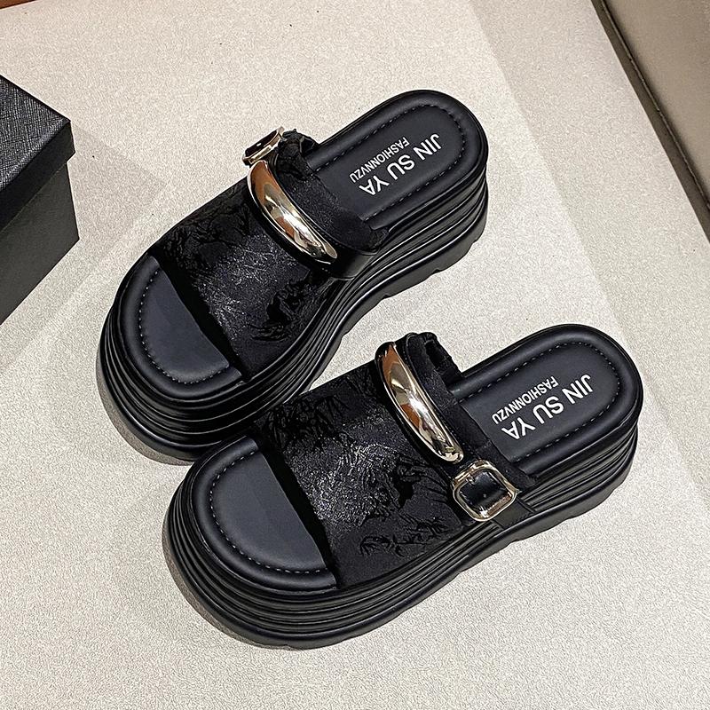 Fashion Luxury Chunky Platform Sandals Women Summer 8CM Wedge High Heels Sandals Woman Thick Bottom Slides Beach Slippers