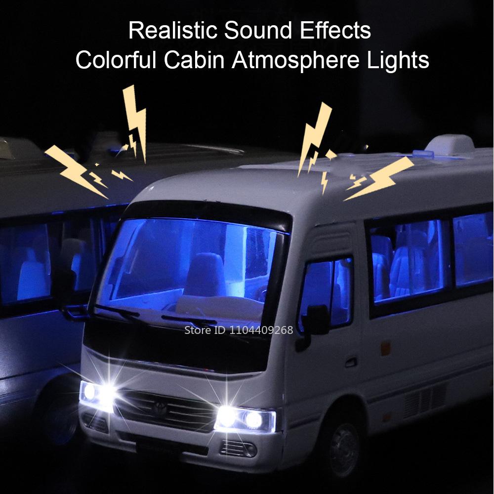 Scale 1:24 Coaster Model Car Toy Doors Opened Miniature Bus Sound Light Metal Diecast Vehicle Models Hobby Gifts for Boys