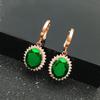 Exquisite Russian 585 Purple Gold Inlaid With Greenstone Egg Surface Shiny Earrings Rose Gold Plated Shiny Gold Luxury