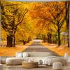 Fall Golden Leaves Avenue Tapestry, Autumn Tree Lined Road Wall Hanging, Nature Landscape Backdrop for Bedroom