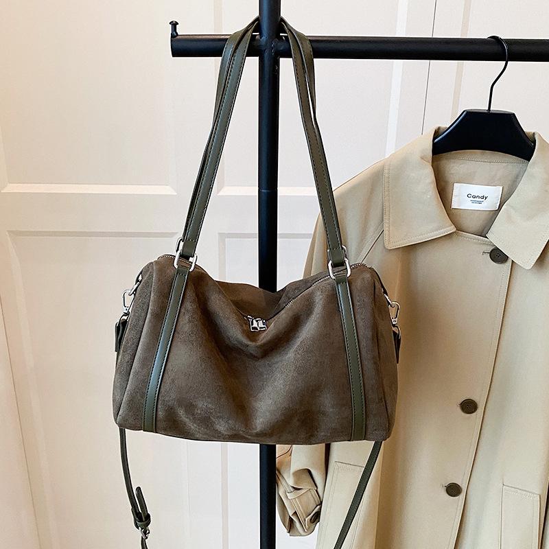 

Vintage Frosted Women Tote Bag Simple Solid Color Commute Handbag Large Crossbody Shoulder Bag Stylish Versatile Bowling Bag