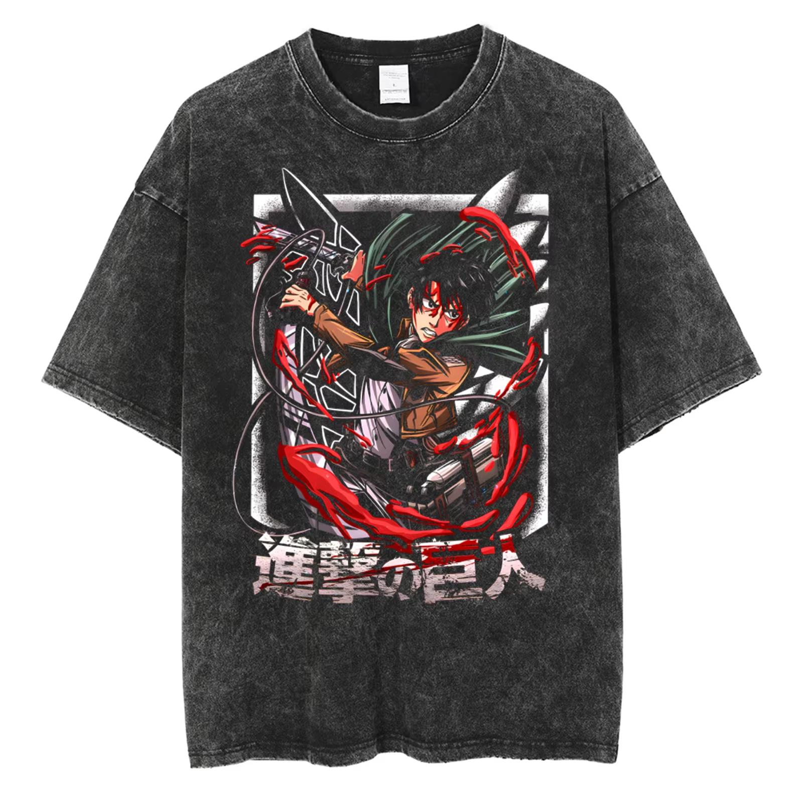 

Men Washed Vintage Black Tshirt Hip Hop Fashion Streetwear Anime Graphic Print TShirt Cotton Harajuku Short Sleeve Tees M