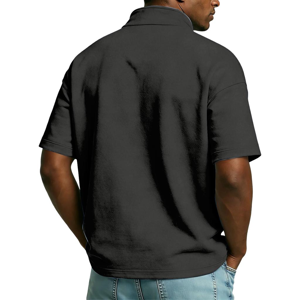 Men’s Short Sleeve Polo Shirt with USA Map and Flag Print Quarter Zip Collar Casual Loose Fit Top 1776 Design