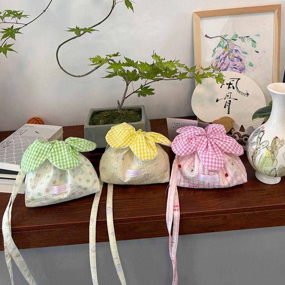 Printing Drawstring Bag Plaid Storage Bag New Bundle Pocket  Women Students
