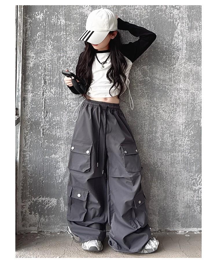 2025 Neue Mädchen Cargo-Hose mit weitem Bein: Stilvolle Herbst-Streetwear für große Kinder
