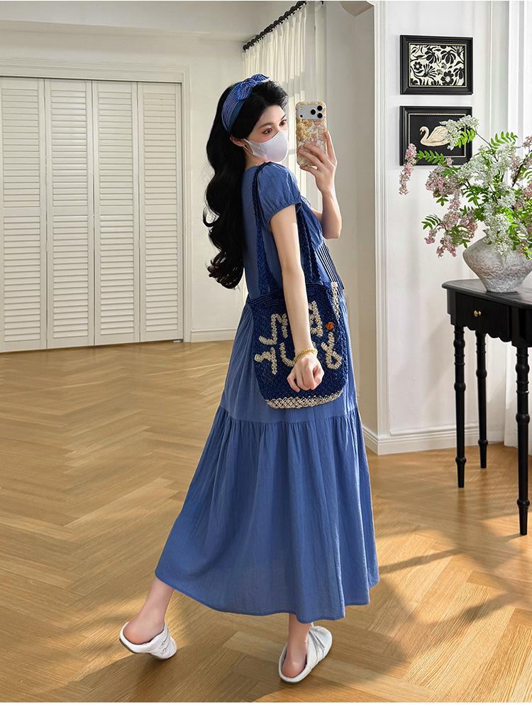 2026 Summer French Blue Short-Sleeve Maternity Dress