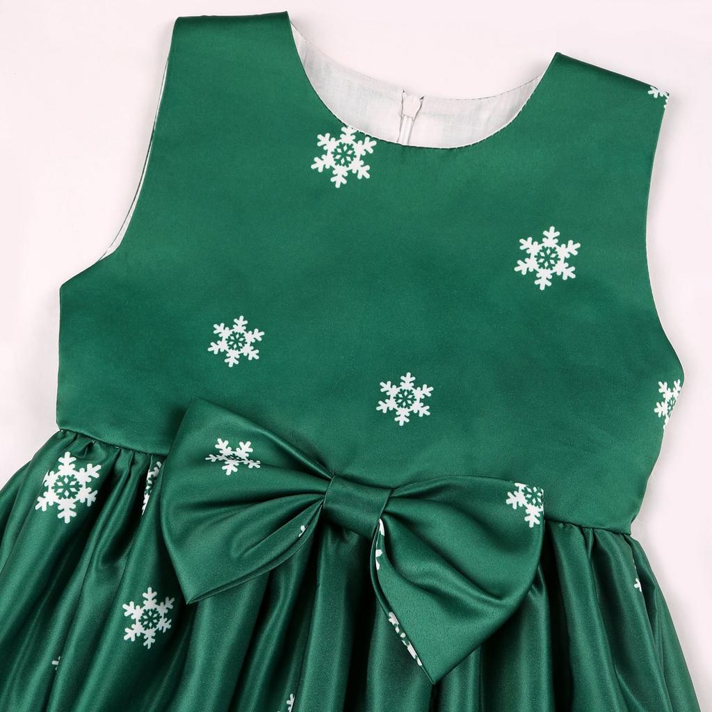 Children's Christmas Dress Cartoon Print Bow Dress Christmas Performance Sparkling Kids Birthday Dress Elegant Soft Party Dress Ball Gown for Girls