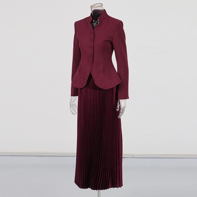 Elegantní oblek ve francouzském stylu: 2025 3D Vyšívaná bunda a Plisovaná sukně s vysokým pasem Dvoudílný