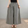 DIMANAF 2026 Summer Beach Plus Size Long Pants Women Elastic Waist Loose Vintage Casual Trousers Pants Print Plaid Bottoms