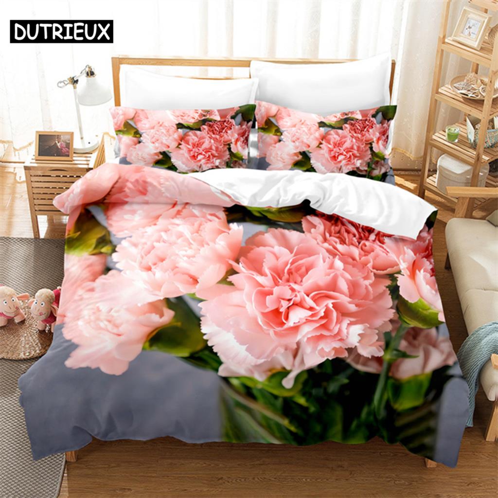 

Comforter Carnation Bedding Set 3Pcs 2Pcs King Size Pink Flower With Queen Full Single Double Bed Comforter (quilt)-EU Single(135*200cm)3pcs