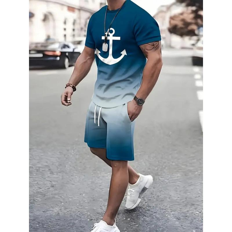 2025  New Men's Casual Fashion Suit Men's Trend Sportswear Suit Quick-drying Sportswear Short-sleeved T-shirt + Shorts Two-piece