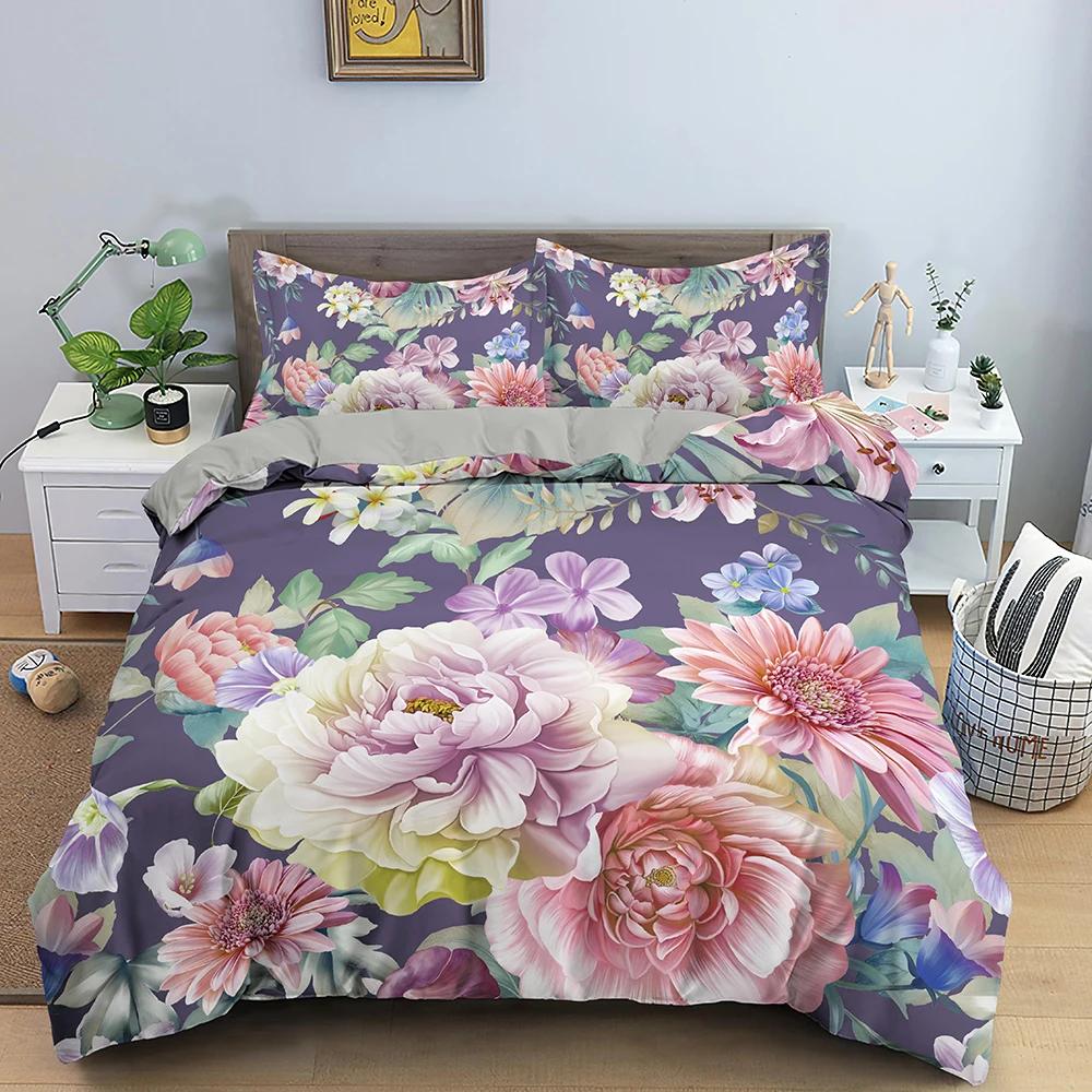 Vintage Flower King Queen Duvet Cover Peony Sunflower Bedding Set Tropical Floral Quilt Cover Boho Polyester Comforter Cover