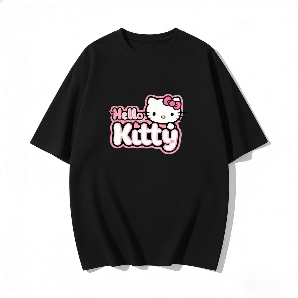 2026 Summer Hello Kitty Cartoon Printed Short Sleeve Pure Cotton Tshirt Parentchild Outfit Classic Fashion Womens Tees Tops