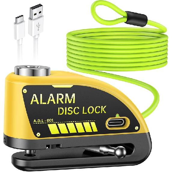 ONVIAN Motorcycle Disc Brake Lock With 120DB Alarm, Rechargeable Waterproof Motorcycle Locks Anti Theft For 7Mm Motorcycle Brake Helmet Scooter Wheel