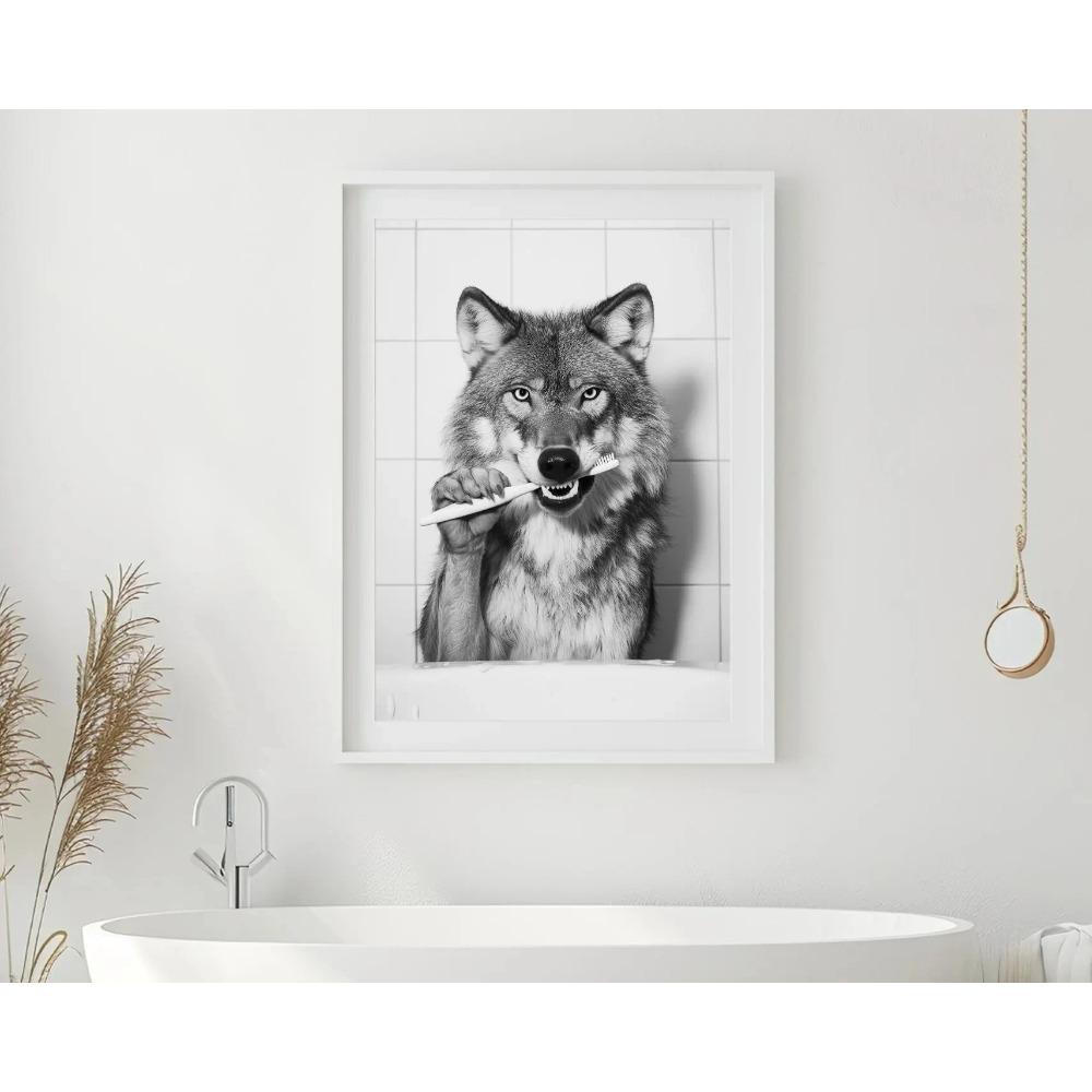 Zähneputzen Tierkunst Poster Löwe Affe Pferd Kaninchen Hund Katze Adler Lustige Badezimmer Wandaufkleber Badezimmertiere Hausdekoration