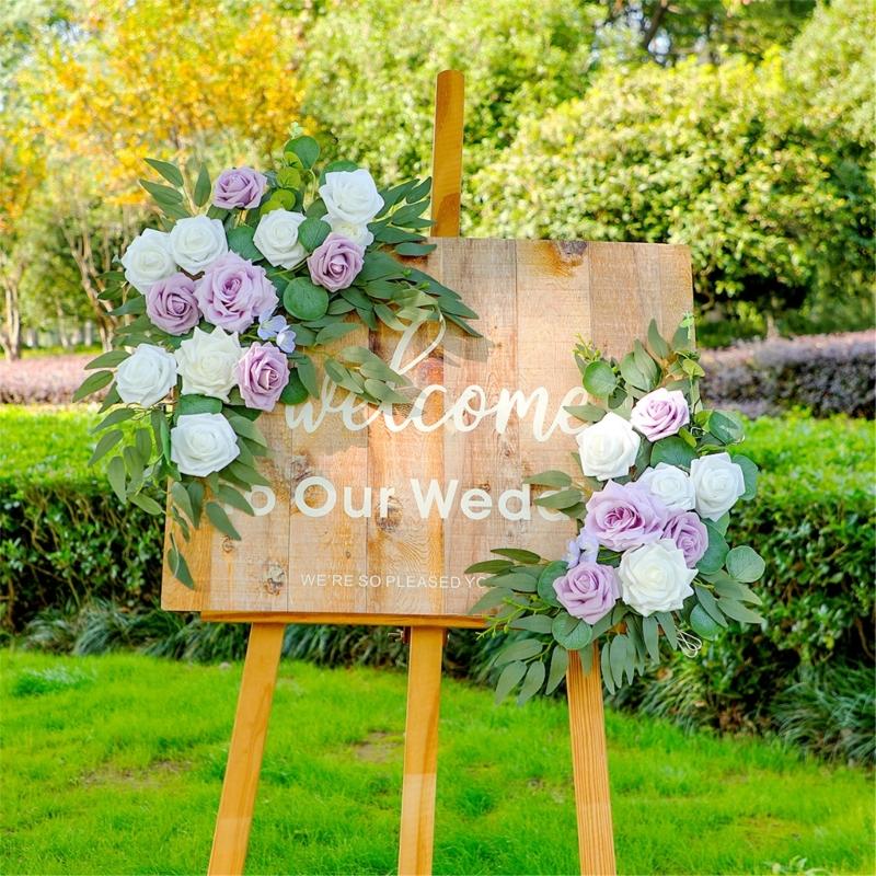 2Pcs Artificial Flower Swag for Wedding Reception Backdrops Sweetheart Table Wedding Welcome Sign Flower Decoration