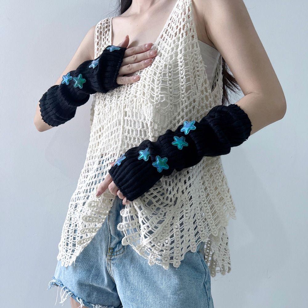 Y2k Star Knitted Gloves Gothic Wool Sleeve Cuff Casual Arm Warmers  Girls