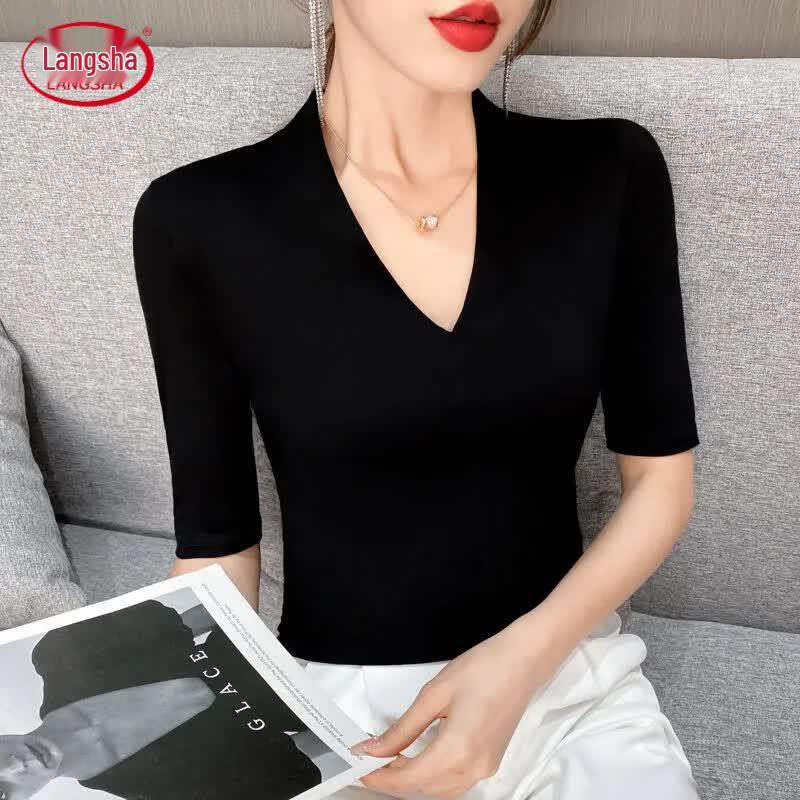 LANSWEAR Women s Slim Fit V-Neck Half-Sleeve T-Shirt XL чёрный