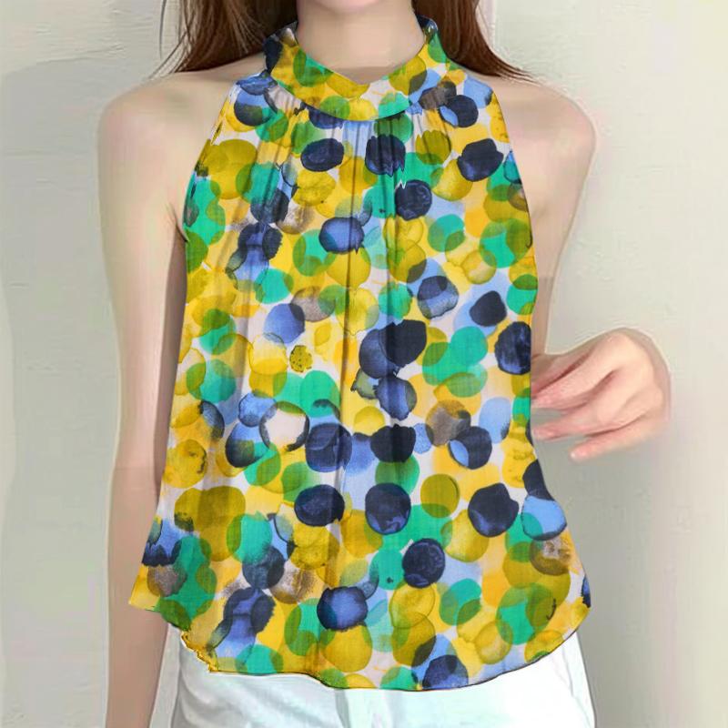 

ZANZEA Женские летние повседневные майки без рукавов с цветным принтом в горошек 5XL жёлтый