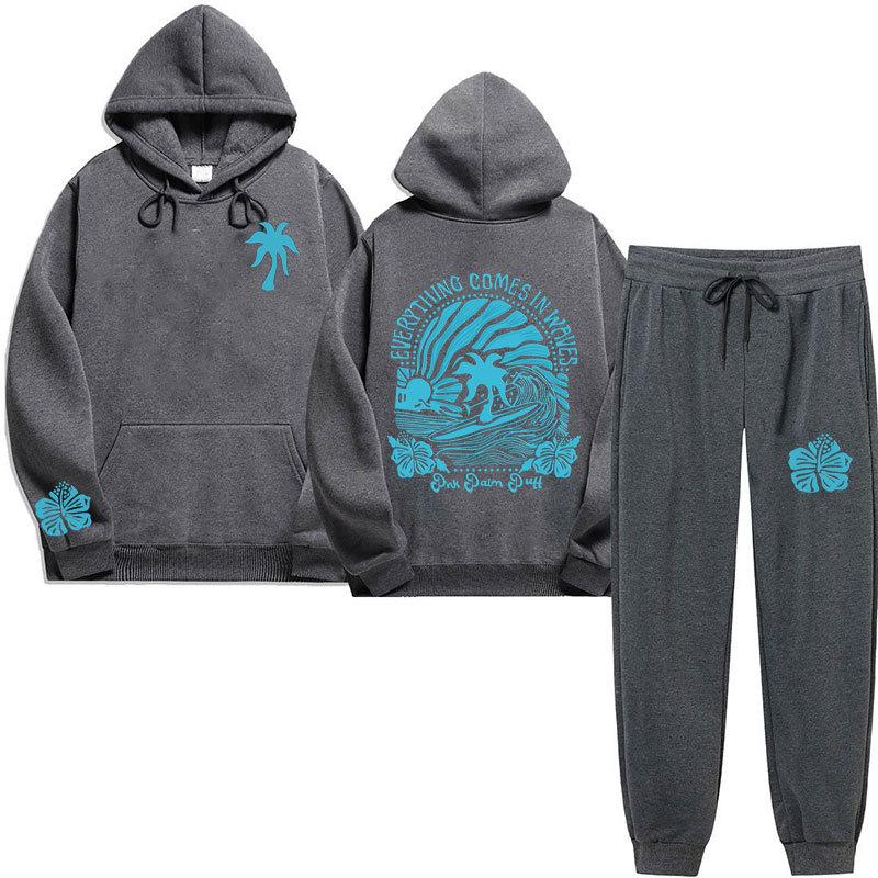Chasing Sunsets Threaded Peripheral Printing Men's and Women's Sweatshirts Sweatpants Set Hoodie Straight Pants Set