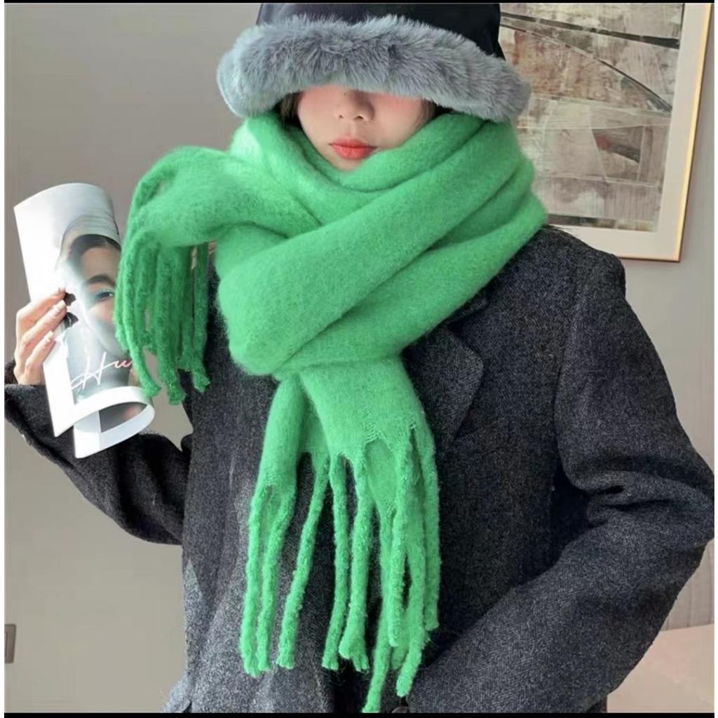 Autumn and Winter New Mohair Soft and Fluffy Solid Color Scarf for Women's Winter Versatile Imitation Cashmere Thick Warm Shawl