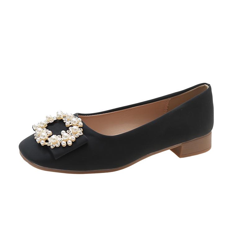 2023 Spring Bean Low-Top Square Toe Mid-Heel Slip-On Women s Shoes 40