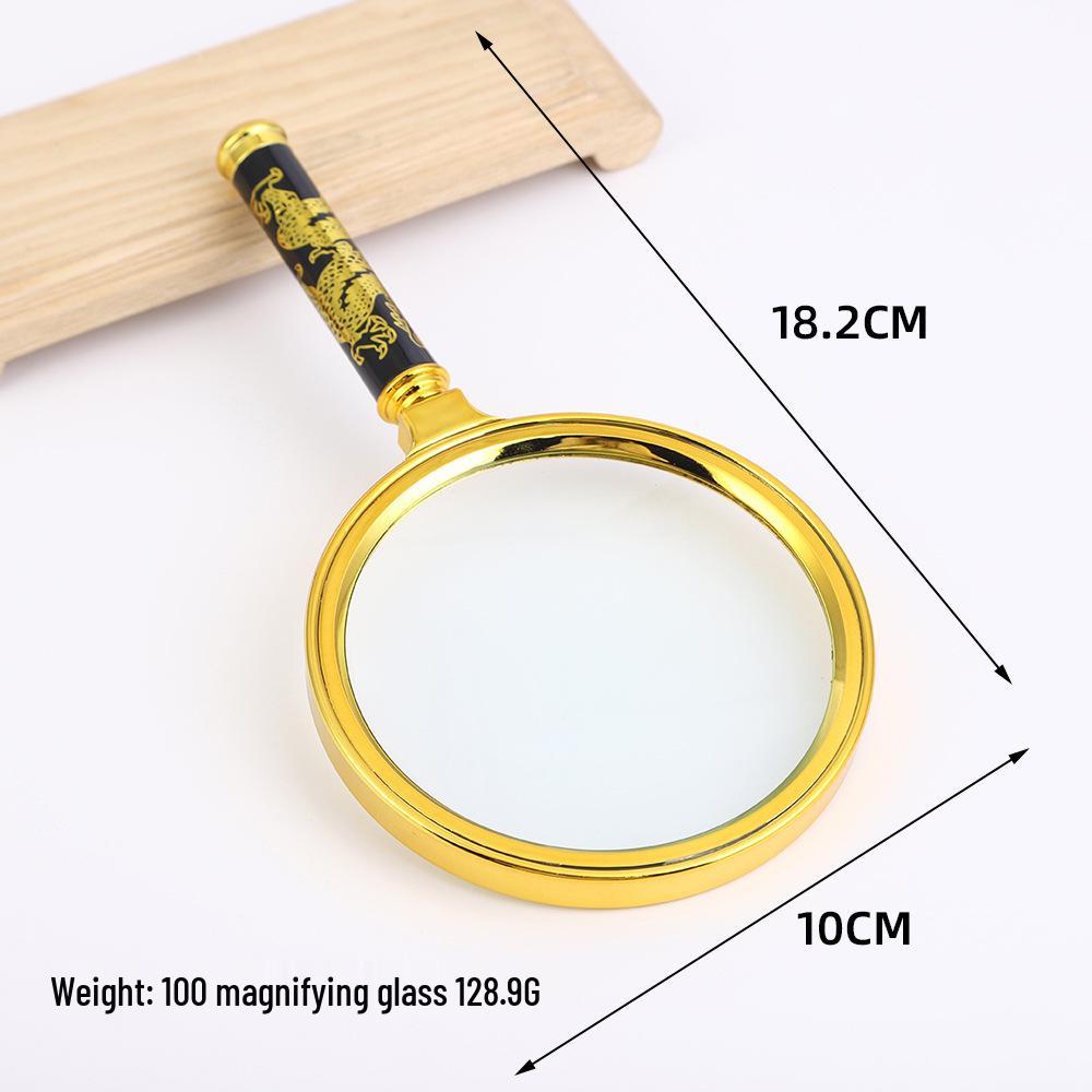 Rich Golden Handheld Magnifying Glass with Exquisite Dragon Handle - High-Definition Retro Design for Elderly Reading Assistance.