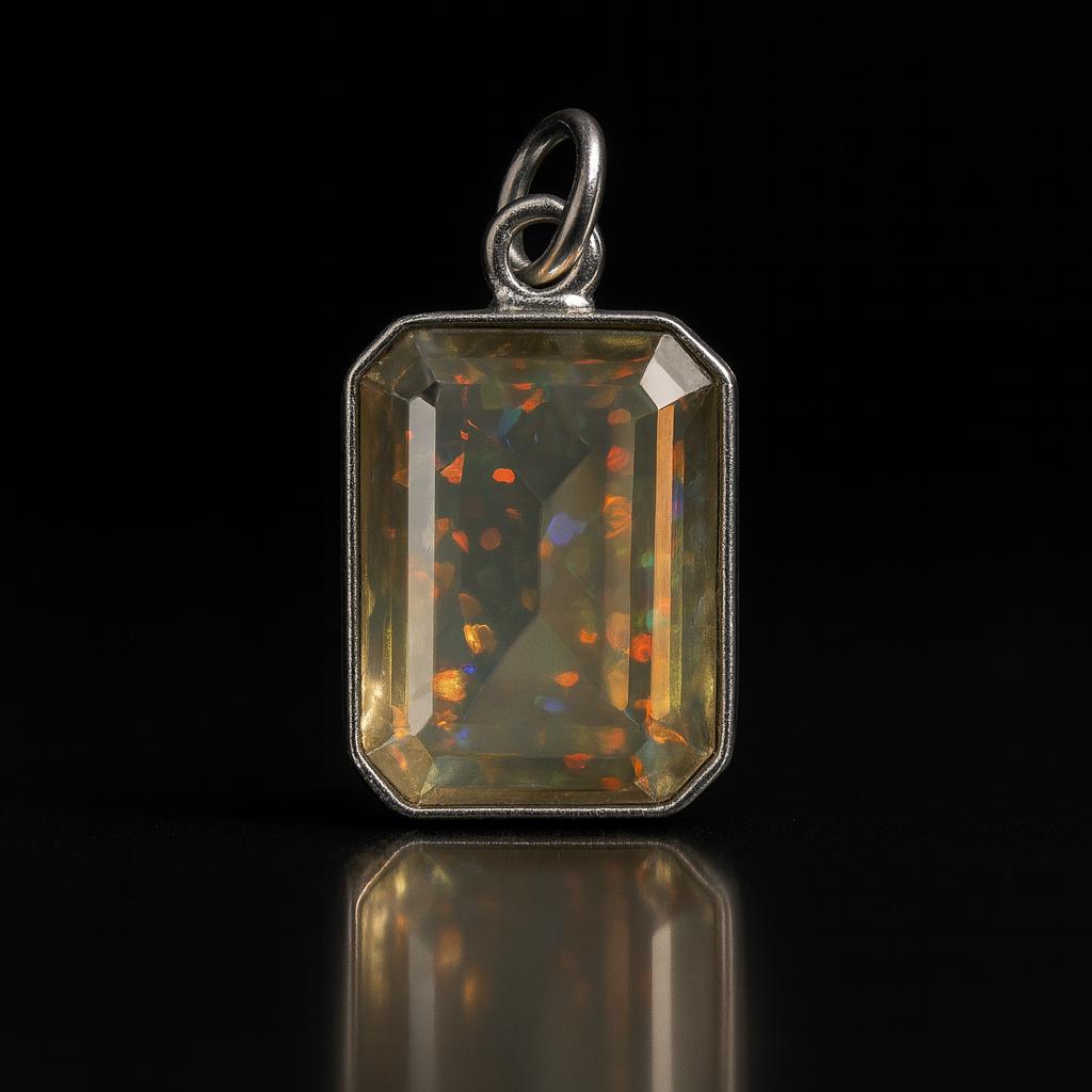 Natural Fire Opal 21 ct 925 Sterling Silver Emerald Pendant Gemstone Jewelry Gift