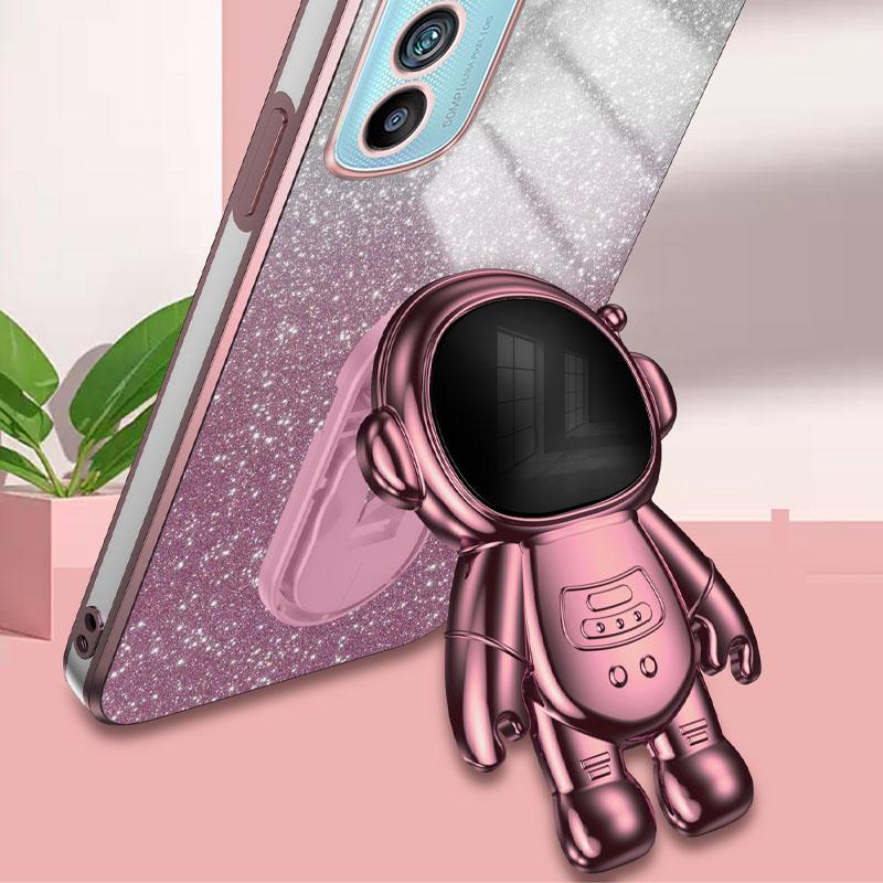 For Motorola Edge 30 5G Astronaut Kickstand Case Glitter Powder PC+TPU Mobile Phone Cover