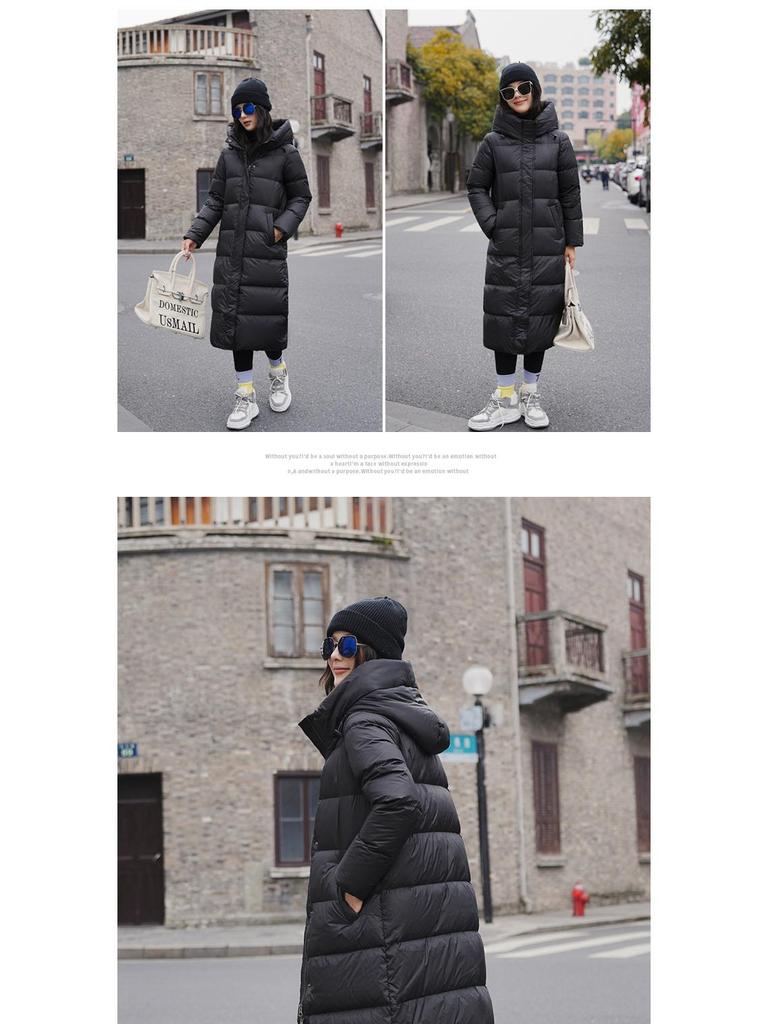 2024 Women's High-End Over-Knee White Goose Down Winter Coat