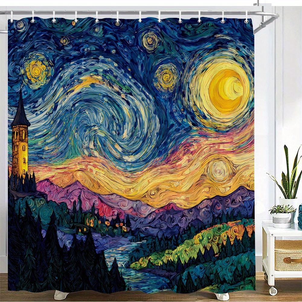 Starry Night Landscape Waterproof Mildew-Resistant Shower Curtain - Artistic Design for a Unique Bathroom Décor Experience