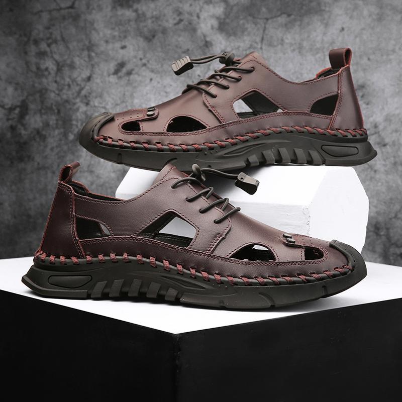 Fashion Genuine Leather Mens Sandals New Arrival Summer Men's Beach Flats Fashion Non-slip Wading Aqua Shoes Soft Sole Versatile Sandaly