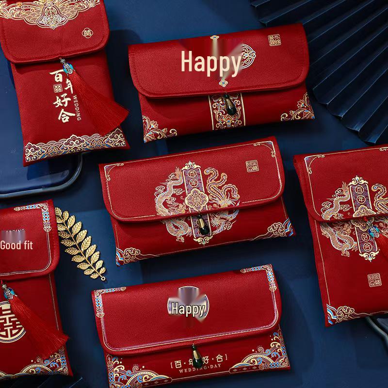 2024 Premium Wedding Red Envelope for Engagement - 10,000 Yuan Change-of-Mouth Fee, Creative Tea Ceremony Brocade Bag