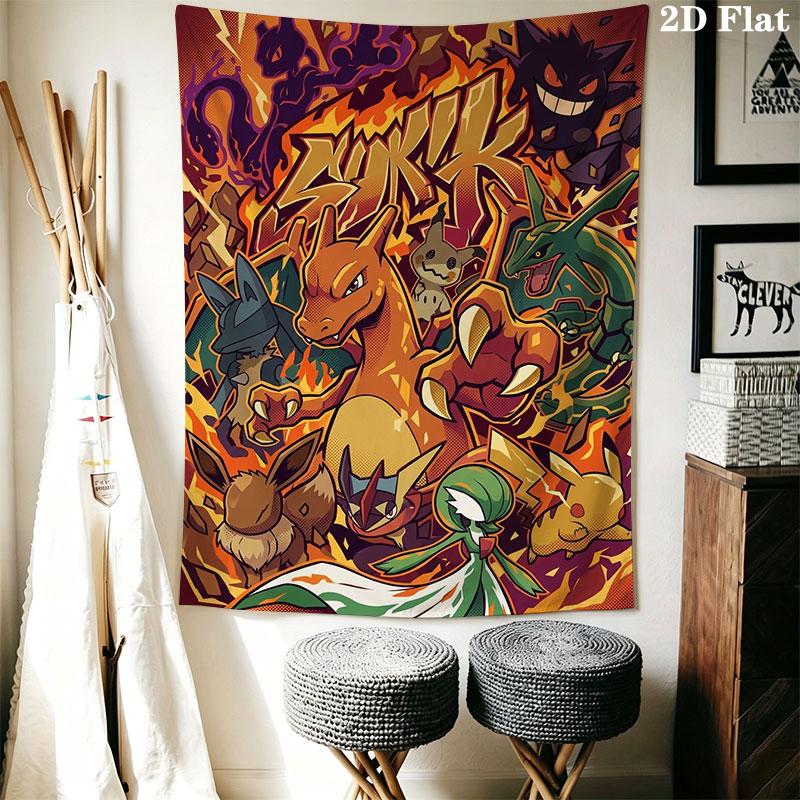 Pokémon Level Grow Wall Hanging Printed Fabric Blanket Decorative Tapestries for Bedroom Living Room Home Decor