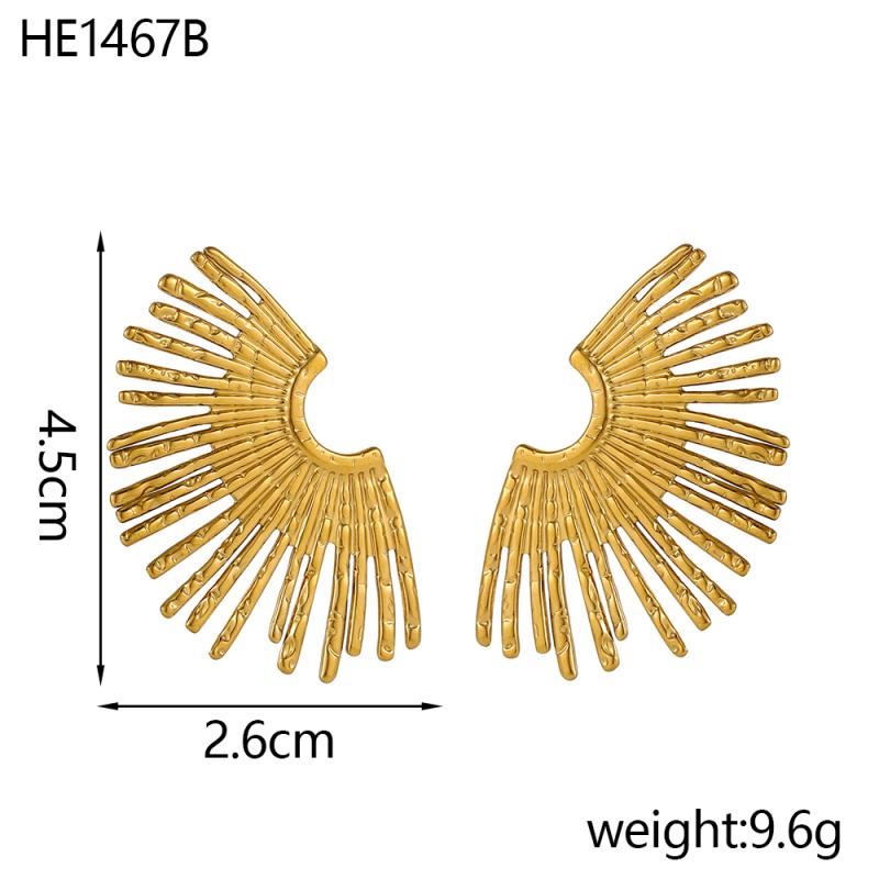CARLIDANA Gold Plated Geometric Fan-shaped Circle Exaggerated Statement Punk Stainless Steel Twisted Earring Jewelry for Women