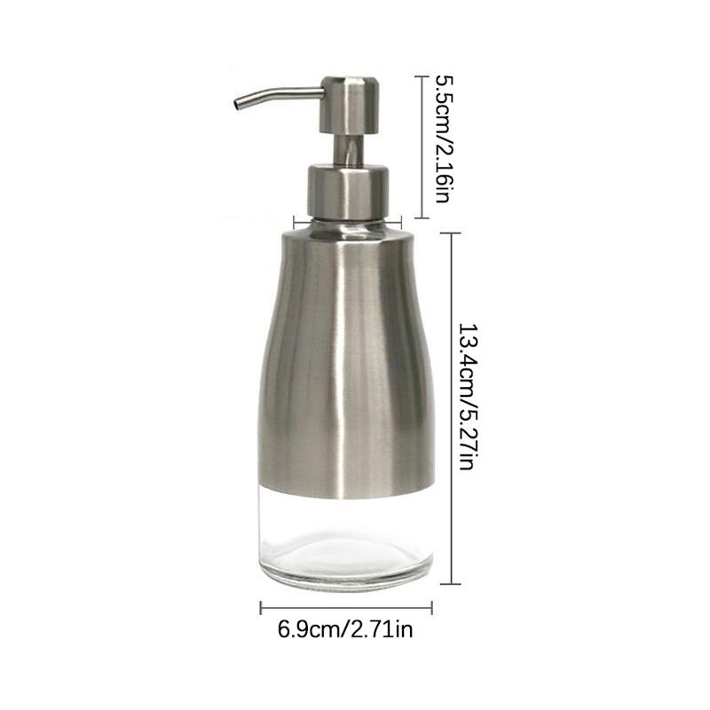 Dispenser di Sapone, Cassa in Acciaio Inossidabile Nichel Spazzolato, Rivestimento Interno in Vetro, Dispenser a Pompa Manuale, Dispenser Ricaricabile per Sapone Liquido per le Mani