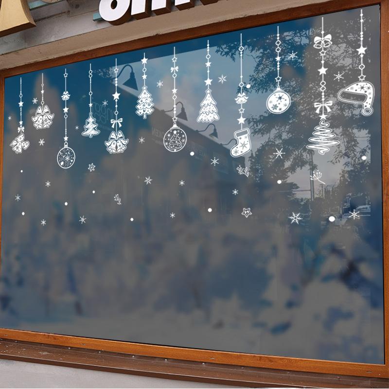 Christmas Snowflake Tree Atmosphere Decoration, Electrostatic Glass Stickers, Window Display Scene Arrangement, Bell Window Flowers