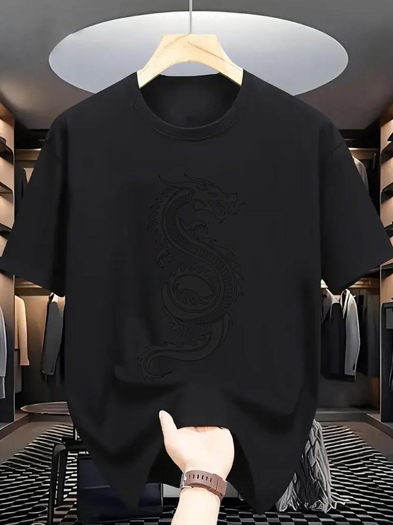 Chinese Dragon Print Unisex Short Sleeve Tshirt Oriental Dragon Silhouette O Neck Tee Myth Creature Male Street Fashion Tops