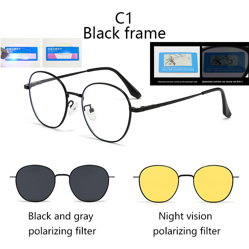 3 In 1 Metal Oval Frame Magnetic Attraction Suitable Prescription Glasses Frames Polarized Clips Sunglasses Two-In-One Lensed