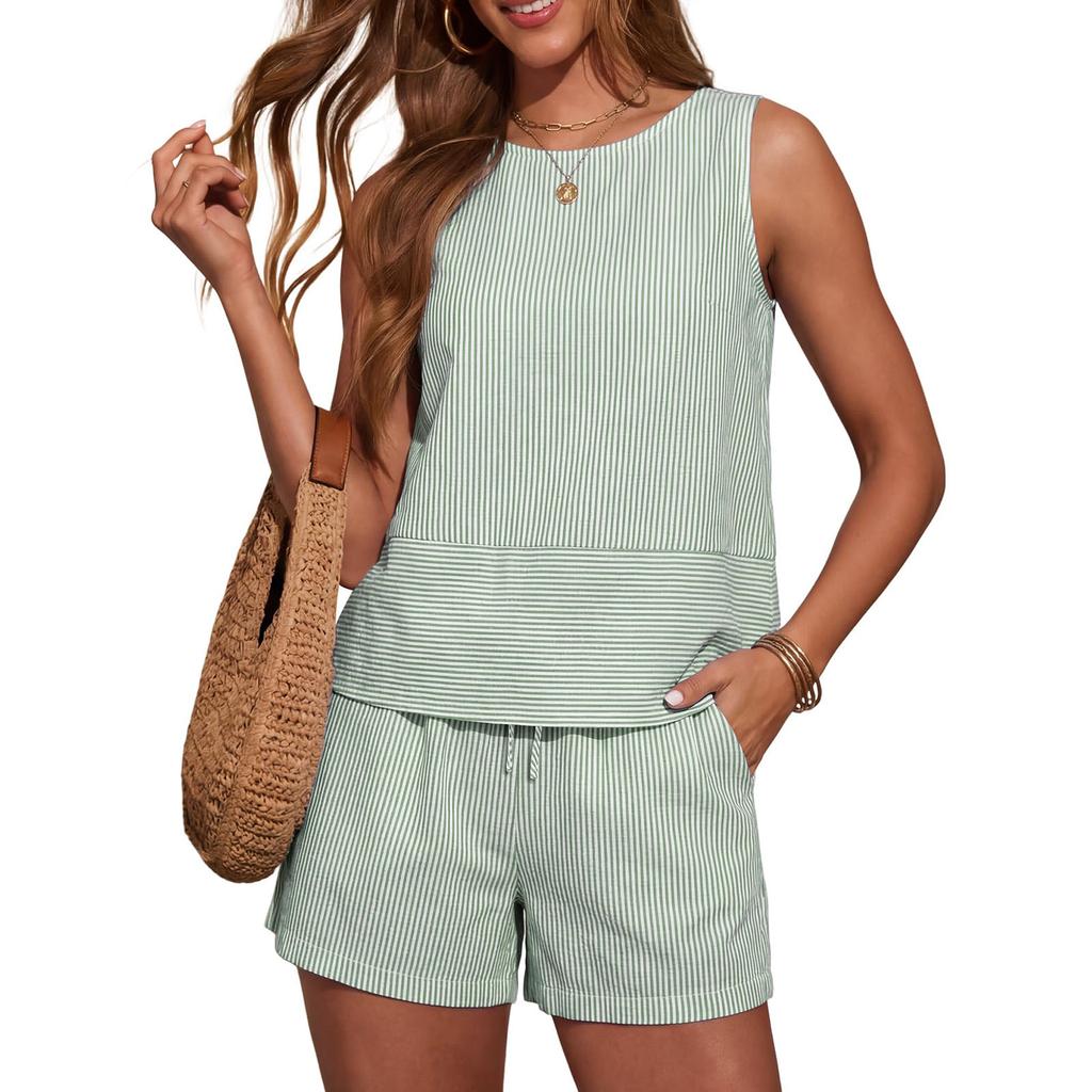 Women's Fashion Sleeveless Two-Piece Shorts Set With Pockets